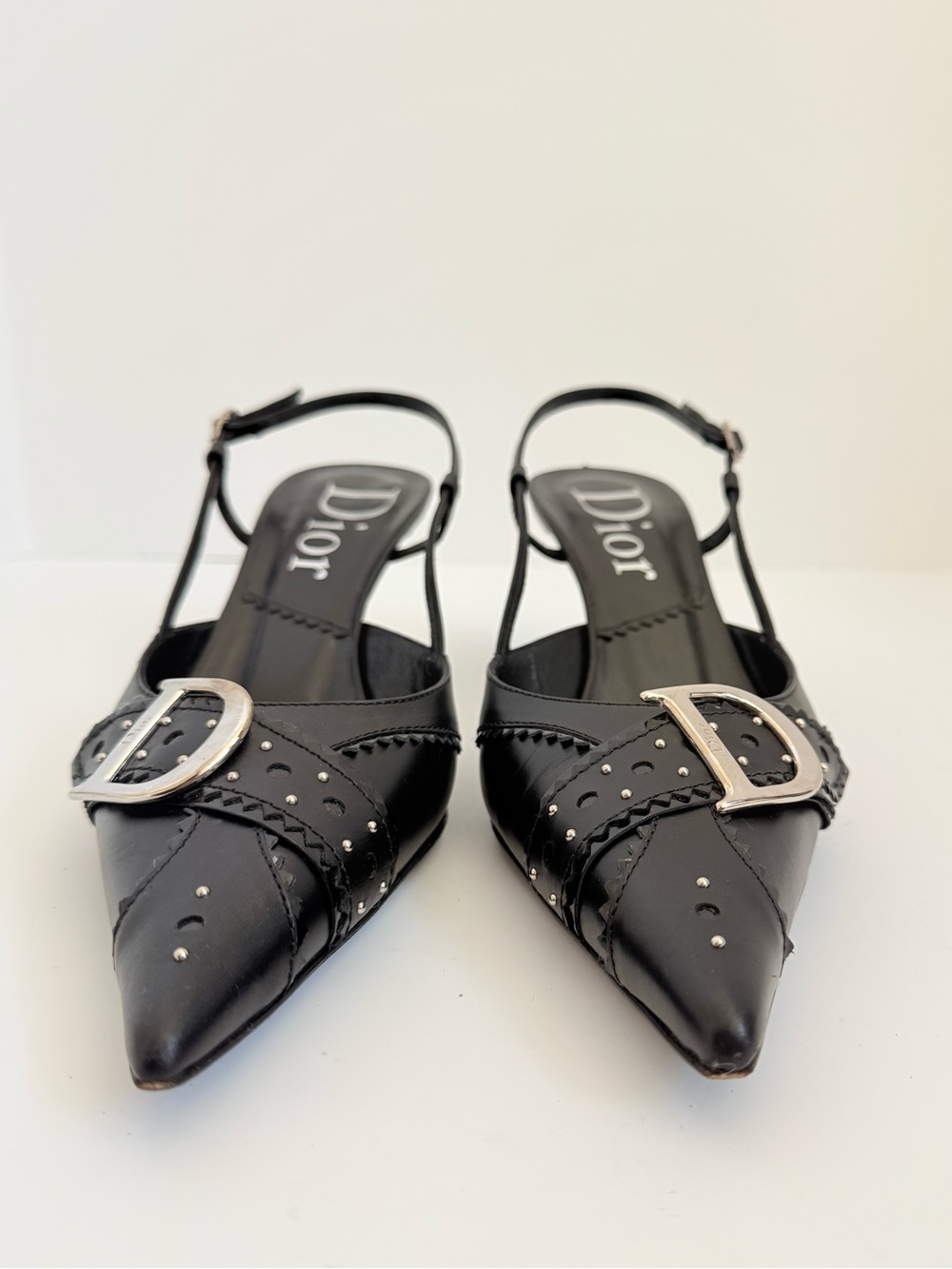 Christian Dior D Trick Slingback Pumps 38.5 Black CD Buckle Galliano 2004 - Picture 3 of 11